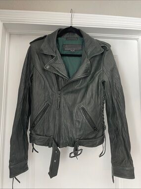 True Religion Lamb Leather Jacket Dark Green